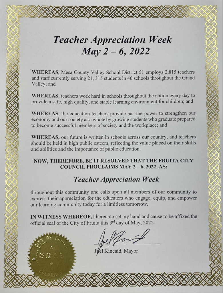 Local municipalities issue Teacher Appreciation Proclamations ...